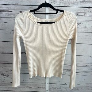 A New Day Cream Ribbed Fitted Sweater Top Medium NWOT
